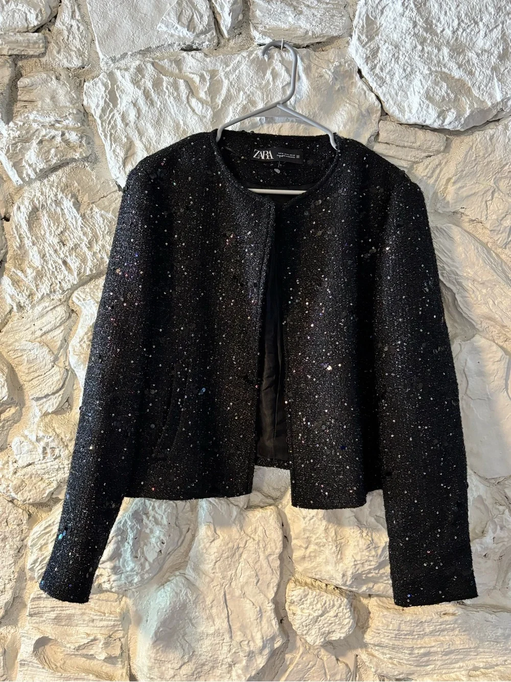 Zara Black Sequin Cropped Blazer